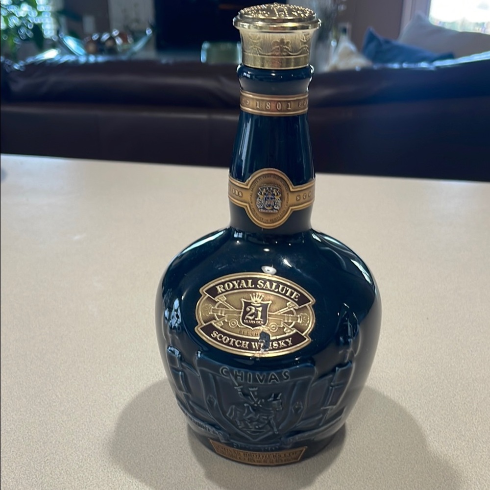 Chivas Blue and Gold Royal Salute Bottle